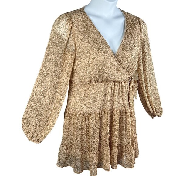 Altard State NWT Womens M Animal Print Ruffle Sheer Tiered Faux Wrap Dress Boho - Picture 6 of 16